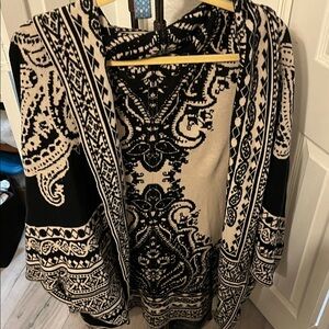 Flying Tomato Black and Cream Women's Poncho